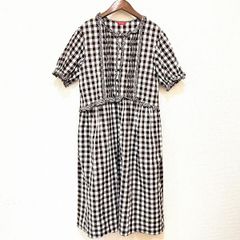 美品♡カネコイサオ】ギンガムチェック 半袖 ワンピース レース装飾