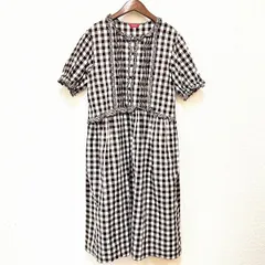 #snc ピンクハウス PINKHOUSE ワンピース 茶 白 ギンガムチェック ピコフリル リボン ロング レディース [932836]