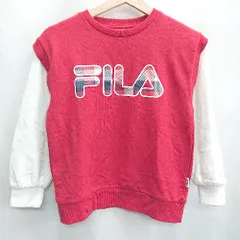 ◇ ⊇ FILA フィラ キッズ レイヤード風 長袖 トレーナー サイズ140 レッド ホワイト 女の子 男の子 E  【1502030036626】