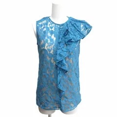 ステラマッカートニー STELLA McCARTNEY Blue Lace Ruffle Top カットワーク ノースリーブブラウス チュニック アシンメトリー 青 ブルー 38 M相当 IBO68のサムネイル