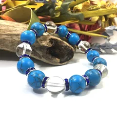 ターコイズ&水晶 パワーストーン ブレスレット 12mm （ダークブルー）メンズ・レディース　男性・女性　数珠ブレス　開運  [1]