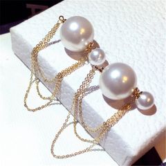 ダブルパール チェーン ピアス バックキャッチ 三重チェーン レディース 韓国