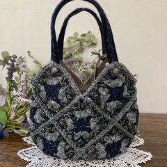 ☆ハンドメイド☆モチーフミニバック☆ネイビー系☆プレゼント