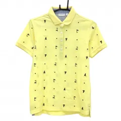★SALE価格★【超美品】アシュワース 半袖ポロシャツ イエロー×ネイビー スクエアドット×英字柄刺しゅう レディース L ゴルフウェア ASHWORTHのサムネイル