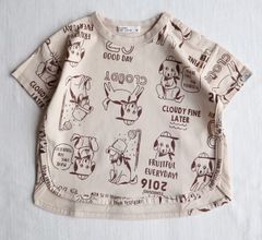 新品　CLOUDY, FINE LATER(クラウディファインレター)　カフェ犬柄 Tシャツ　100cm 110cm 120cm 130cm　半袖　Tシャツ　犬　ベージュ　522-563013
