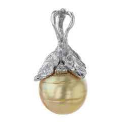 K18WG ホワイトゴールド ペンダントトップ ゴールデンパール 南洋真珠 ダイヤモンド 0.09ct 果実 植物【新品仕上済】【zz】【中古】