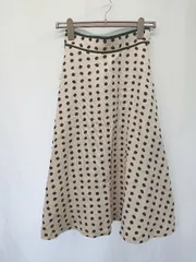 ◇ Θ STRAWBERRY-FIELDS ストロベリーフィールズ ドット 膝下丈 フレア スカート サイズ1 ベージュ ブラック レディース E  【1411130013546】