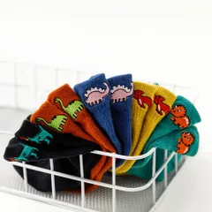 大人気春夏可愛い刺繍恐竜　メッシュ薄手5足ベビーキッズソックス子供靴下