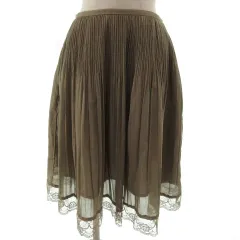 アー・ヴェ・ヴェスタンダード ミッシェルクラン a.v.v standard スカート プリーツ フレア 裾レース ひざ丈 ブラウン系 カーキブラウン 38