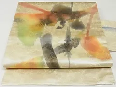 平和屋着物◎九寸名古屋帯　幾何学文様　引箔　正絹　逸品　AAAE6762Abw