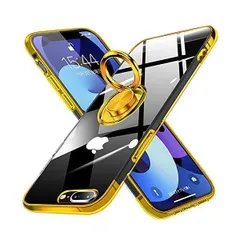 iPhone 8 Plus ケース iPhone 7 Plus ケース リング付き クリア 耐衝撃 TPU (ゴールド iPhone 7 P)