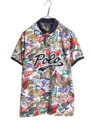 【お得なクーポン配布中!】 ポロ ラルフローレン 総柄 鹿の子 ポロシャツ メンズ XL / 半袖シャツ カレッジ ペナント キャラクター マスコット イラスト 大きいサイズ