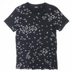 DIESEL ディーゼル スモール ロゴ Tシャツ カットソー 半袖 クルーネック プルオーバー 総柄 トップス M ブラック メンズ 【中古】