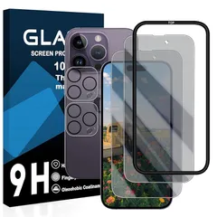 【2枚覗き見防止フィルム+2枚レンズ保護+ガイド枠】対応 iphone 14 pro max ガラスフィルム 横から見えない アイフォン 14 pro max フィルム 覗き見防止【 日本旭硝子製 強化ガラス 液晶 保護フィルム 硬度9H 耐衝撃 飛散防止