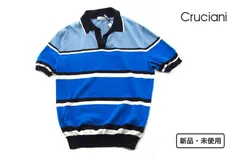 新品｜未使用｜クルチアーニ｜Cruciani｜コットンマルチボーダーポロニット｜ブルー×ブラック｜50