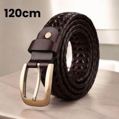 メッシュ　ベルト　革　メンズ　ダークブラウン　全長120cm以上 メッシュベルト　ウエスト約50～110cm　輸入品