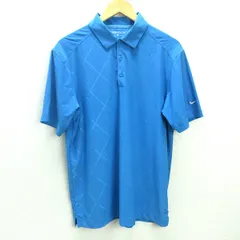 H■ナイキ ゴルフ/NIKE GOLF アーガイルプリント 半袖ドライポロシャツ ゴルフウェア【L】水色/MENS■72【中古】