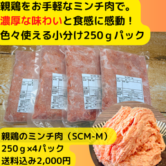 【便利な小分けパック】親鶏のミンチ肉（SCM-M）1kgセット　250ｇパック×4