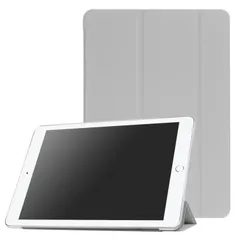 【迅速発送】ピーシーエーテック PUレザーケース 超薄 軽量型 スタンド機能 スマートカバー ケース 三つ折 クリアカバー iPad 9.7(2018第6世代) / iPad5(第五世代) / iPad 9.7(2017年型) 用 グレー