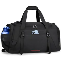 55L 黒 ブラック 防災 旅行バッグ 修学旅行 ジム通い お手入れ簡単 スーツケース固定 ヨガマット収納 肩かけ 2WAY 乾湿分離 靴収納 撥水 スポーツバッグ 大容量 ボストンバッグ