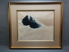 真作】日本美術院特待 道吉勝重 作 日本画 額装 山岳 冬山 3号 BK607