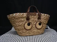 ■新品同様■ ANYA HINDMARCH アニヤハインドマーチ ストロー×レザー ハンドバッグ ミニバッグ レディース ライトブラウン系 FS2904のサムネイル