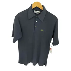 70s 糸巻きタグ LACOSTE ベロア 長袖 ポロシャツ 紺 ワンポイント 80s 90s ラコステ 長袖 ポロシャツ メンズ M 80年代 90年代