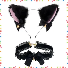 【特価セール】小物 ヘアアクセサリー 仮装 コスプレ ふわふわ ヘッドバンド 黒猫 ねこみみ ねこ耳 イベント かわいい リボン付き 鈴付き 学園祭 2点セット カチューシャ 猫耳 ハロウィン HJERBOF] [ZUNNY
