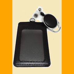 ネーム ICカード レザー IDカードホルダー 定期入れ 通勤 伸縮 通学 最大60cm 学校 黒 電車 パスケース ストラップ リール付き 薄型 [wumio]