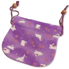 ポーチ 巾着 和柄（紫色 うさぎ柄）可愛い 小物  縮緬 ちりめん コンパクト 収納