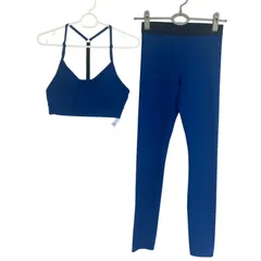 Z1355 Reebok リーボック ヨガウェア トレーニングウェア 上下セット ブルー レディース M/Sサイズ