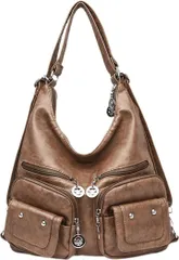 TochiKochi トッチコッチ レディースバッグ ショルダーバッグ 斜めがけ トートバック キャンバス 大容量 軽量 ハンドバッグ 小さめ カジュアル リュック( ブラウン,  幅32cmx高さ33cmx奥行13cm)