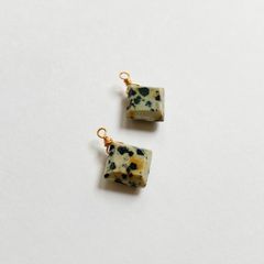 一粒ピアス・イヤリング ダルメシアンジャスパー(スクエア)