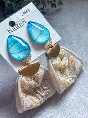 564≫アルコールインクアート【nara】2wayインド刺繍リボンタッセルイヤリング