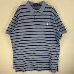 古着 ポロ・ラルフローレン POLO RALPH LAUREN 鹿の子 半袖 ポロシャツ ロゴ 刺繍 大きいサイズ ボーダー XXL  水色系 マルチカラー メンズ