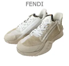 美品 FENDI フェンディ FLOW フロー スニーカー ロゴ ズッカ サイドジップ レースアップ ローカット スエード カーフレザー サイズ9 約28㎝ ベージュ メンズ 古着 中古