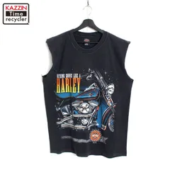 90s USA製 vintage HARLEY DAVIDSON  袖カットオフ 両面プリント 半袖Ｔシャツ メンズ 表記Lサイズ