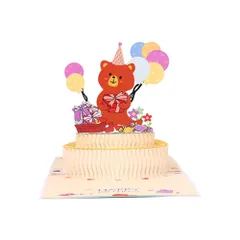 【特価】グリーティングカード 誕生日カード 可愛い 子供、家族、友達への 2層ケーキ birthday card 小熊 おめでとう誕生日メッセージカード 誕生日ケーキ 子熊 3D立体バースデーポップアップカード バースデーカード（子熊ケーキ）
