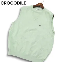 CROCODILE クロコダイル 通年 ワニ刺繍★ Vネック コットン ニット ベスト Sz.L メンズ