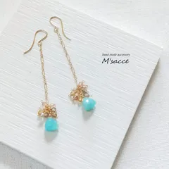 アマゾナイトと天然ジルコン　ブーケ風　チェーンピアス　14kgf　/イヤリング