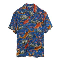 アロハシャツ メンズ 夏 レーヨン 半袖 和柄 総柄 開襟シャツ ALOHA レーヨン アロハ レーヨンシャツ 鯉 レーヨン100% オープンカラー 半袖シャツ 夏物 オープンカラーシャツ 送料無料 大きいサイズ ビッグサイズ RB-88