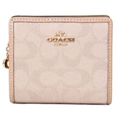 コーチ 財布 COACH キャンバス レザー シグネチャー ロゴ チャーム コンパクト スナップ ウォレット 二つ折り 財布 ダークナチュラルマルチ CAP12