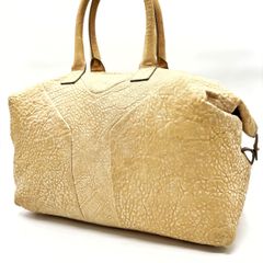 ✨良品✨ YVES SAINT LAURENT イヴサンローラン ボストンバッグ ハンドバッグ トートバッグ Yライン イージー ゴールド金具 ロゴ型押し シボレザー レディース ベージュ 肌色