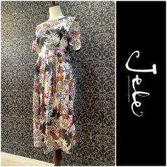 JeLe公式OUTLET【50％OFF】オリエンタル💗大人ワンピ　ロング　ボタニカル柄　タック&ギャザー　コットン　半袖　新品