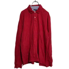 TOMMY HILFIGER 長袖 無地ポロシャツ L レッド トミーヒルフィガー ワンポイントロゴ 鹿子 古着卸 アメリカ仕入 a612-5588