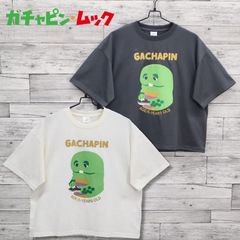 신품 레이디스 반소매 T셔츠 가챠핀 티셔츠 반소매 T셔츠 자수 프린트 캐릭터 상품 GACHAPIN 가챠크무크 히라케!퐁키키