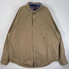 古着 90's/90年代 トミーヒルフィガー TOMMY HILFIGER 長袖シャツ ロゴ 刺繍 ボタンダウン 大きいサイズ XXL  ベージュ系 無地 メンズ