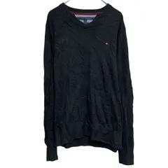 TOMMY HILFIGER コットン ニット セーター トミーフィルフィガー L ブラック Vネック 古着卸 アメリカ仕入 a702-5693