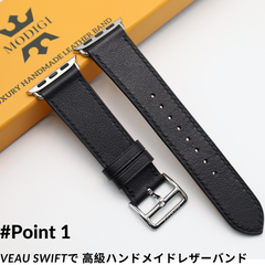MODIGI Apple Watch レザーバンド 45mm 44mm 49mm Apple Watch アップルウォッチ ベルト バンド 44 45 40 MODIGI アップルウォッチ レザーバンド　本革ベルト ブラック　黒　Veau Swift