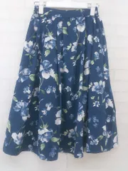 ◇ Techichi テチチ 花柄 膝下丈 フレア スカート サイズS ブルー系 ホワイト レディース P  【中古】 【1210030001673】